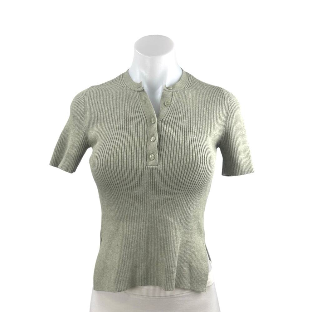 Abercrombie & FItch Women's Gray Ribbed Knit Short Sleeve Henley Top Size XS